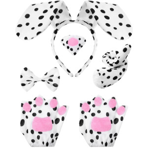 Syhood Puppy Dog Costume Set Kids Dog Ears Headband Bowtie Nose Tail Paw Gloves Puppy Animal Costume For Halloween Carnival Worl