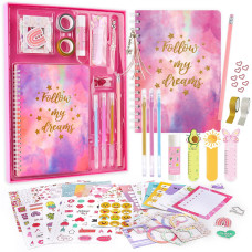 Vertoy Diy Journal Kit For Girls Journaling Toys Set For Teen Kids Art Crafts Scrapbook Diary Supplies Set Ideal Gifts For 8