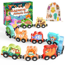 Zeoddler Toys For Toddlers 11 Magnetic Wooden Animals Train Set Montessori Toys For Toddlers Learning Activities Sensory Toy