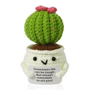 Nqeuepn Crochet Positive Cactus Handmade Knitted Cactus Toy Cute Funny Potato Emotional Positive Life Doll Ornaments Gifts With