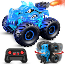 Scharkspark Remote Control Car 24Ghz Monster Trucks For Boys Girls With Light Sound Spray Dinosaur Toys Gift For Kids 3 4