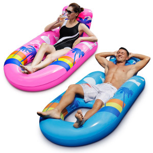 Seetohome 2 Pack Pool Floats Adult Heavy Dutyadult Pool Float Lounger With Cup Holders Backrest Footrest Pool Lounge Float P