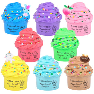 8Pcs Peachybaby Butter Slime Kit Party Favors For Kids Christmas Slime Stress Relief Extrusion Toy For Girls Boys Birthday Cla