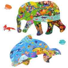 Puzzles For Kids Ages 46 810 And Adults 200 Pieces Elephant And 108 Dolphin Puzzle Animal Shaped Jigsaw Puzzles For Boys Girl