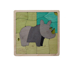 Tuff Rhinoceros Wooden Puzzle 16 Pieces Jigsaw Puzzle Endangered Animals For Kids 3 Years And Above