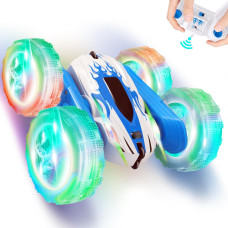 Free To Fly Remote Control Car For Boys Kids Rc Stunt Cars Toy With Headlights Wheellights Doublesided Driving 360Flip Rotat