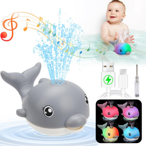 2024 Upgraded Bath Toys Rechargeable Baby Bath Toys Dolphin Spray Water Light Up Musical Toys 612 1218 Months Sprinkler Wat