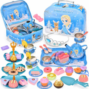 Lajeje 50 Pcs Toddler Tea Party Set For Little Girlsfrozen Toys For Girls Elsa Princess Kids Tea Set Kitchen Pretend Toy With