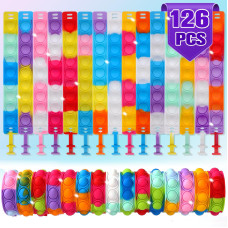 126 Pcs Pop Bracelet It Fidget Toys Pack Fidget Bracelet Birthday Party Gifts Decompression Wristband With Autistic Adhd Fid