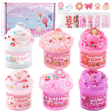 6 Packs Gradient Pink Slime Kit Cloud Slime Butter Slime Clear Slime Crunchy Slime For Kids With Various Slime Addins No