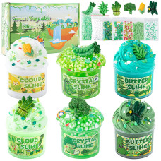 6 Packs Gradient Green Slime Kit Cloud Slime Butter Slime Clear Slime Crunchy Slime For Kids With Various Slime Addins N