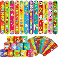 Junebrushs 56Pcs Kindergarten Graduation Slap Bracelets Colorful Congrats Grad Bracelets Wristbands Kindergarten Graduation Gif