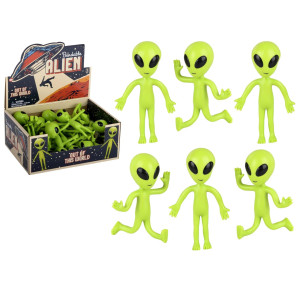 Zugar Land Bendable Rubber Neon Green Aliens 6 Pack 4 Action Figures Bendable Ufo Aliens Limbs Sensory Stress Relief Fidg