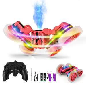 Terucle Remote Control Car 360Rotating 4Wd Rc Cars With Cool Spray 24Ghz Double Sided Rc Stunt Car With Cool Lights Rc Drift