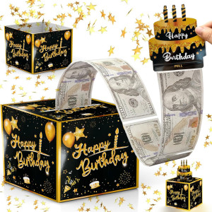 Birthday Money Box For Cash Gift Pull, Surprise Money Roll Gift Box With Pull Out Card And 30 Transparent Bags Diy Set, Funny Ways To Give Money As Gift For Parents, Lovers, Friends (Black)