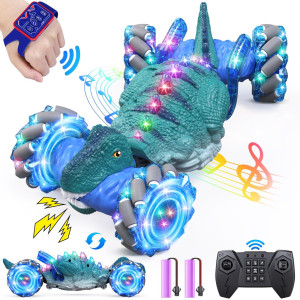 Osimily Remote Control Car Dinosaur Toys Car For Kids 24Ghz Led Gesture Sensing Rc Car 4Wd Rotation Rc Stunt Car With Lights An