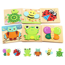 Wooden Puzzles For Toddlers 13 6 Pack Animal Puzzles For Age 24 Montessori Educational Toy For 1 2 3 4 Years Old Boys And Gi