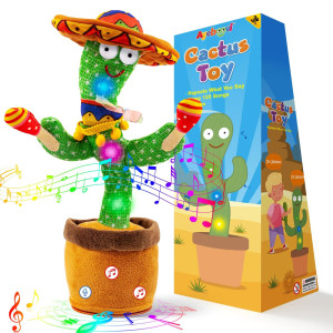 Ayeboovi Dancing Talking Cactus Toys For Baby Boys And Girls Kids Adjust Volume Singing Record Repeating What You Say Sunny Cac