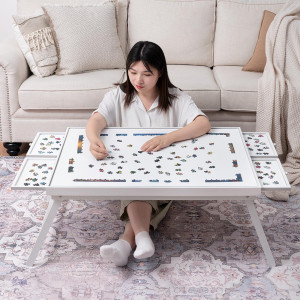 Teakmama 1500 Piece Wooden Jigsaw Puzzle Board With 4 Drawers Folding Puzzle Table With Protective Cover Puzzle Board With Leg