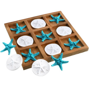 Chunful Beach House Decor Wooden Tic Tac Toe Game With Resin Seashell And Starfish Multilayer Tic Tac Toe Board Fun For Family T