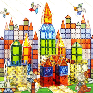 Urec Magnetic Tiles 100Pcs Magnetic Blocks For Kids 3D Diamond Magnet Tiles Building Blocks For Toddlers Construction Stem Ma