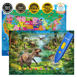 Bilingual Interactive For Kids Talking Usa Map Dinosaur Poster For Kids Learning And Educational Toys Talking Educational Dinosa