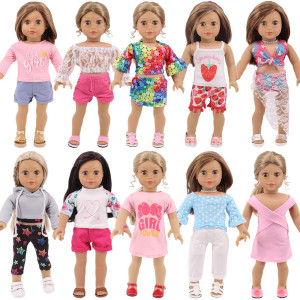 18 Pcs American 18 Inch Doll Clothes 10 Sets Girl Doll Clothing And Accessories Outfits For 18 Inch Girl Doll Including Dress Sh