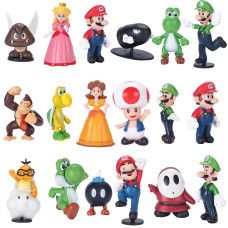 18Pcsset 2 Mario Toys Action Figures Bros Princess Character Cake Topper Party Supplies Collectible Figurine Gifts Decorati