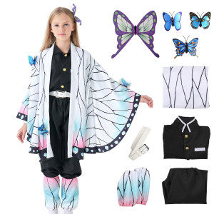 Vzqi Halloween Cosplay Kids Costumes Kochou Shinobu Girls Anime Kimono Halloween White Cloak S