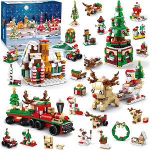 2024 Advent Calendar Christmas Building Set 24 Countdown Playset Collectible Surprises For Kids Christmas Toys Includes Santa