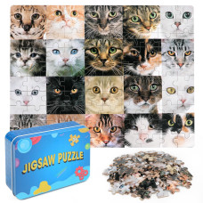 Lelemon 100 Pieces Multicolor Cats Puzzles In A Metal Box Cute Cats Jigsaw Puzzle For Kids Ages 48 Children Learning Educationa