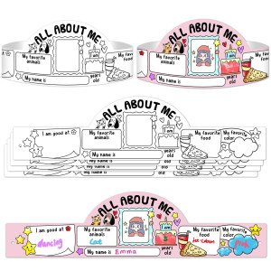 Whatsign All About Me Coloring Paper Crowns For Kids 24Pcs Color Your Own Back To School Crown Crafts First Day Of School Party