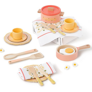 Giant Bean Play Dishes For Kids Kitchen Wooden Kitchen Toys Set Including Play Dishes Pot And Pan Utensils Montessori Play K