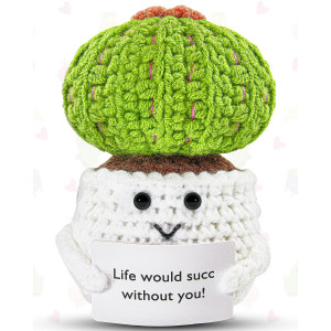 Jelutar Positive Potato Cactus Crochet Gifts Mini Funny Knitted Wool Doll With Emotional Support Card Cheer Up Gifts For Frien