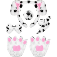 Syhood Puppy Dog Costume Set Kids Dog Ears Headband Bowtie Nose Tail Paw Gloves Puppy Animal Costume For Halloween Carnival Worl