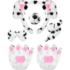 Syhood Puppy Dog Costume Set Kids Dog Ears Headband Bowtie Nose Tail Paw Gloves Puppy Animal Costume For Halloween Carnival Worl