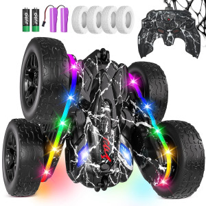 Terucle Rc Cars Toys For Boys Remote Control Car 24 Ghz Black Toys For Ages 57 Kids Toys New Upgraded Strip Lights 360 Rotatin