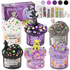 6 Packs Purple Black Slime Kit Cloud Slime Butter Slime Clear Slime Slime For Kids With Halloween Slime Addins Slime Kit