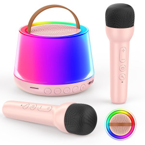 Mini Karaoke Machine For Kids Portable Bluetooth Speaker With 2 Wireless Microphones And Led Light Birthday Gifts For 4 5 6 7