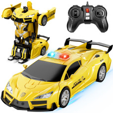 Toforo Remote Control Car Transform Robot Rc Cars 24Ghz 118 Scale Transforming Police Toy Cars With Onebutton Deformation A