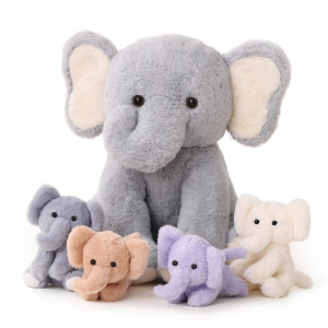 5 Pieces Elephant Stuffed Animals For Girls 1 Mommy Elephant With 4 Babies Plush Elephant Stuffed Toy Gifts For Kids 3 4 5 6 7 8