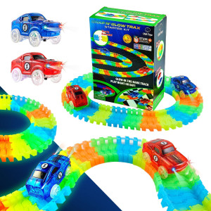 Usa Toyz Glow Tracks Starter Kit Glow Race Tracks And Led Toy Cars 216Pk Glow In The Dark Bendable Rainbow Race Track Set Stem