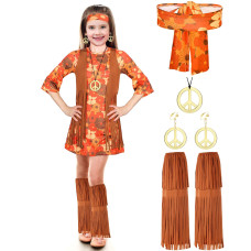 Haysandy Kids Hippie Costume Set 60S 70S Hippie Dress Peace Sign Party Accessories For Carnival Halloween Cosplay Partystylish