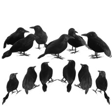 Yumhum 12 Packs Real Feathered Halloween Black Crows Handmade Realistic Crow With Real Feathers Raven Birds For Yard Tree Garde