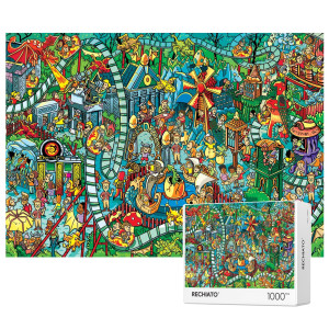 Jigsaw Puzzles For Adults 1000 Pieces Dinosaur Park Puzzle Cartoon Painting Challenging Puzzles For Family Activity Game Night