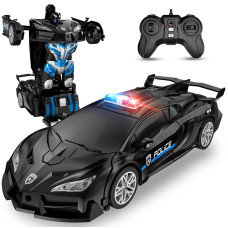 Remote Control Car For Kids One Button Transformation To Robot With Flashing Light 24 Ghz Transforming Robot Car 118 Scale T