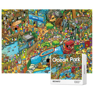 Jigsaw Puzzles For Adults 1000 Pieces Ocean Park Puzzle Cartoon Painting Challenging Puzzles For Family Activity Game Nights G