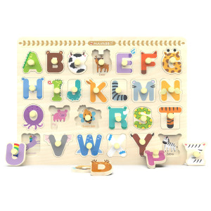 Wooden Peg Puzzles For Toddlers Alphabet Learning Toys Baby Puzzles Alphabet Board For Kids Preschool Knob Puzzle For Boys Gi