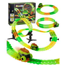 Magic Car Track Set 154Pcs Glow Race Track Flexible Race Car Tracks Dinosaur Train Set Glow In The Dark Race Tracks For Kids