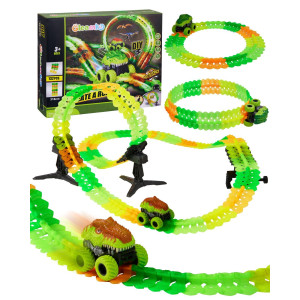 Magic Car Track Set 154Pcs Glow Race Track Flexible Race Car Tracks Dinosaur Train Set Glow In The Dark Race Tracks For Kids